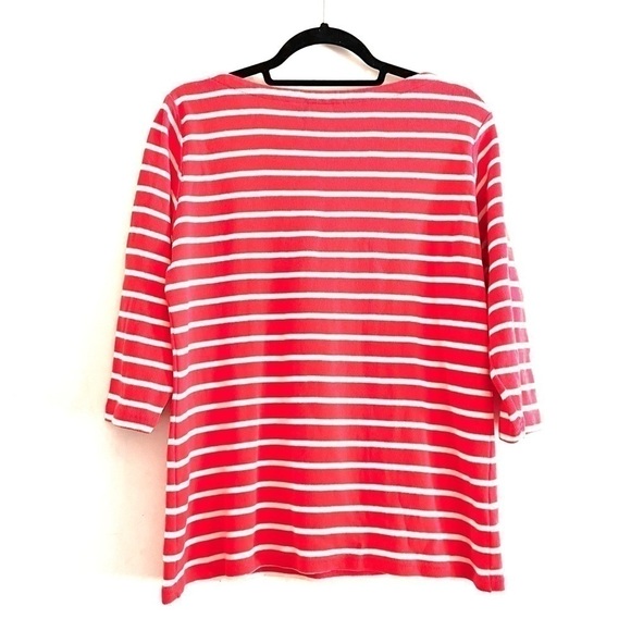 L.L. Bean Pullover Sweater L Thick Knit Striped Orange White 3/4 Sleeves Cotton - Picture 4 of 8